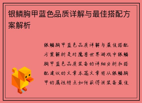 银鳞胸甲蓝色品质详解与最佳搭配方案解析